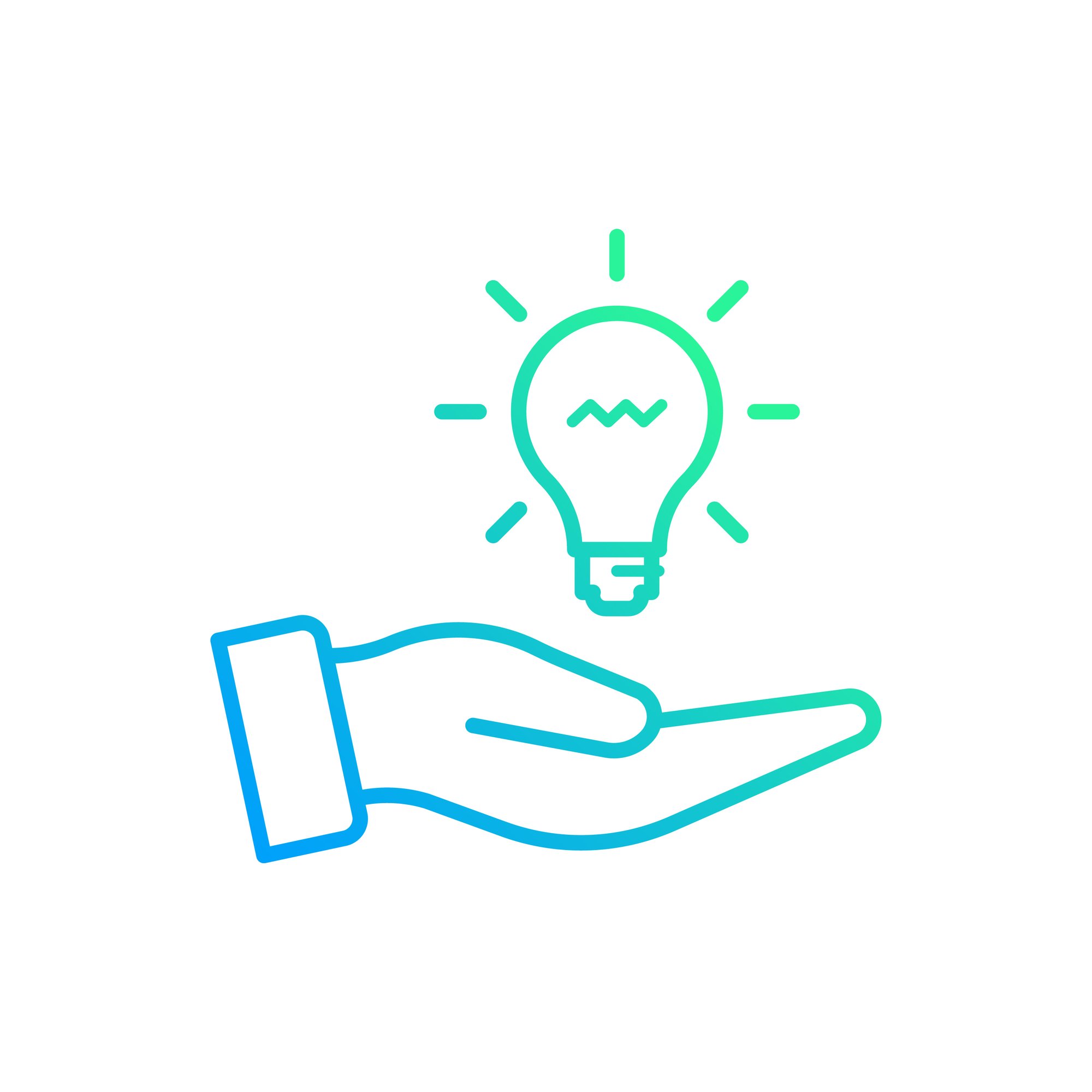 Illustration of a hand with a bulb, describing creativity.